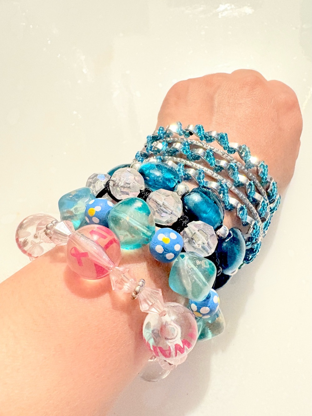 Blue and Clear Beaded Women's Bracelet Stack Set of 8 NWOT